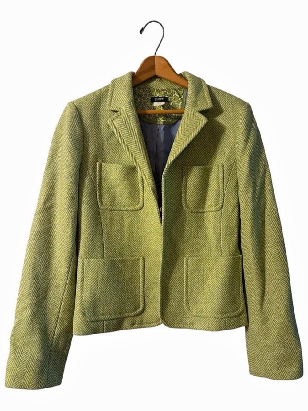Preppy J.Crew Robert Noble Green Herringbone Wool Blazer 12 Old Money Academia